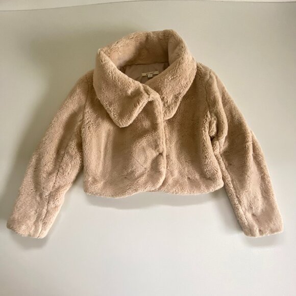 Miami Faux Fur Cropped Tan Jacket Sz Sm - Picture 4 of 12